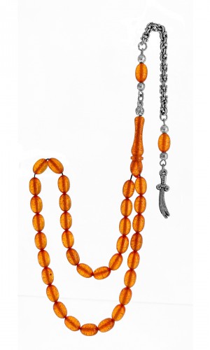 Turuncu Hareli Kapsül Kesim Zar Kehribar Tesbih