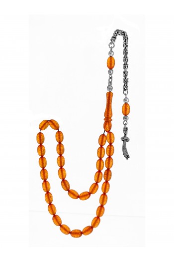 Turuncu Hareli Kapsül Kesim Zar Kehribar Tesbih