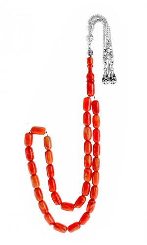 Turuncu Hareli Kesim Sıkma Kehribar Tesbih