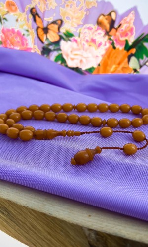 Turuncu Renk Kesim Sistemli Püskül Sıkma Kehribar Tesbih