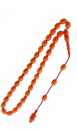 Turuncu Renk Kesim Sistemli Püskül Sıkma Kehribar Tesbih