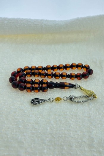 TURUNCU SÜRMELİ KÜRE TOZ KEHRİBAR TESBİH 