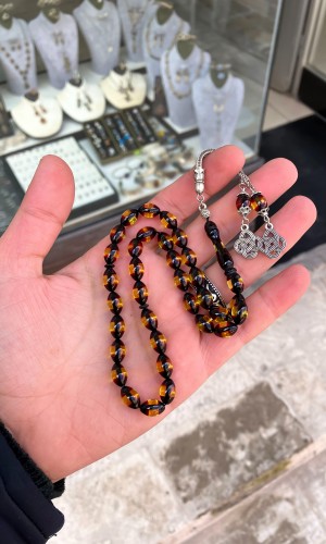 Turuncu Sürmeli Toz Kehribar Tesbih