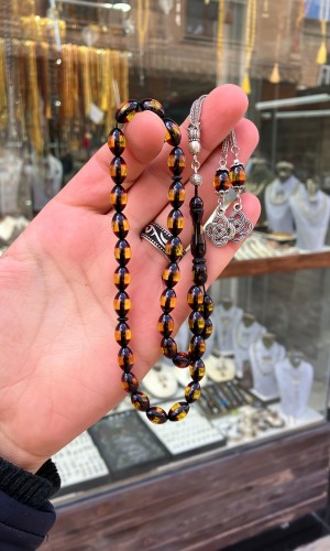 Turuncu Sürmeli Toz Kehribar Tesbih