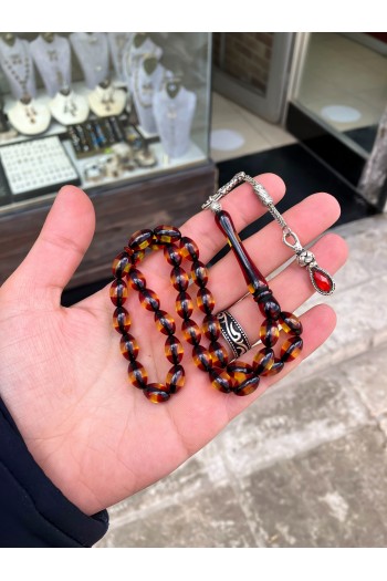 Turuncu Sürmeli Toz Kehribar Tesbih