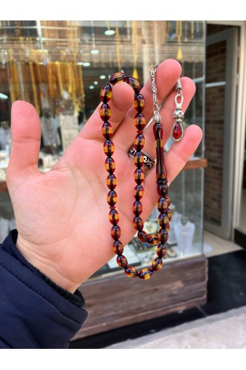 Turuncu Sürmeli Toz Kehribar Tesbih