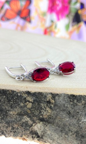 yakut zümrüt Taşlı sallantılı Model Zirkon Gümüş Küpe