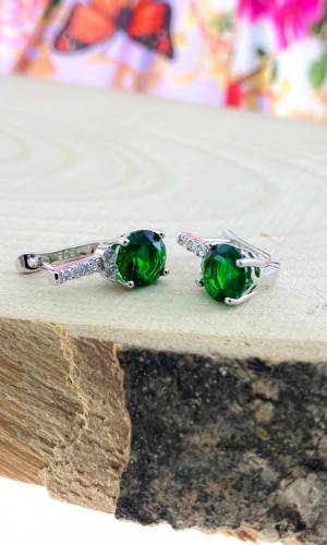 yeşil zümrüt Taşlı elips Model Zirkon Gümüş Küpe