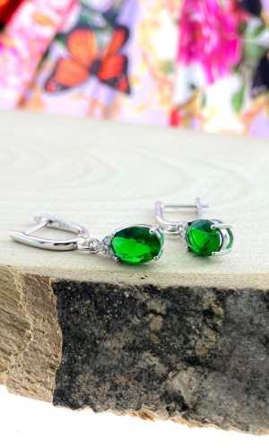 yeşil zümrüt Taşlı sallantılı Model Zirkon Gümüş Küpe