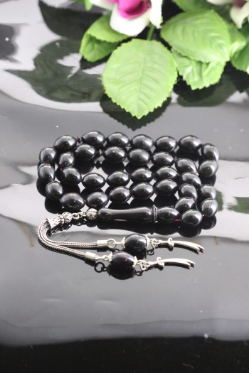 925 Ayar Gümüş Püsküllü Koyu Renkli Sıkma Kehribar