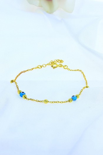 Altın Kaplama Nazar Boncuğu Gümüş Bileklik