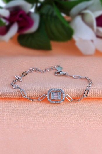 Dikdörtgen Model Baget Zirkon Taşlı Gümüş Bileklik