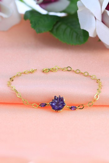 Lotus Model Ametist Taşlı Altın Kaplama Gümüş Bileklik