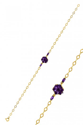 Lotus Model Ametist Taşlı Altın Kaplama Gümüş Bileklik