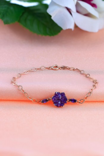 Lotus Model Ametist Taşlı Rose Kaplama Gümüş Bileklik