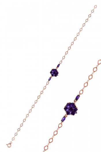 Lotus Model Ametist Taşlı Rose Kaplama Gümüş Bileklik