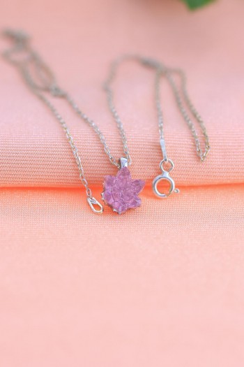 Lotus Model Pembe Kuvars Taşlı Gümüş Kolye