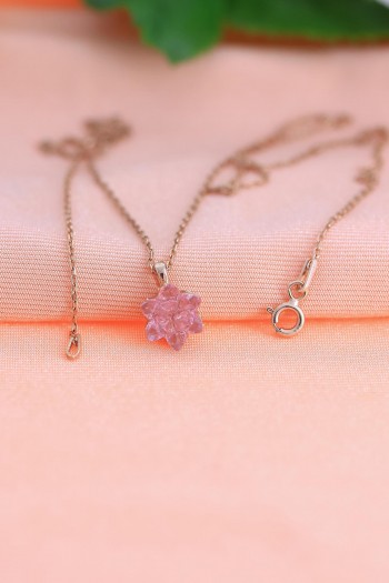 Lotus Model Pembe Kuvars Taşlı Rose Gümüş Kolye