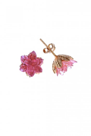 Lotus Model Pembe Kuvars Taşlı Rose Gümüş Küpe