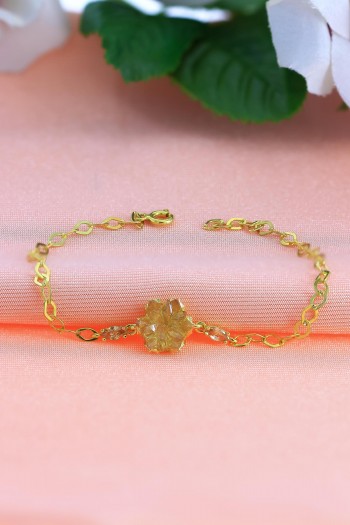 Lotus Model Sitrin Taşlı Altın Kaplama Gümüş Bileklik