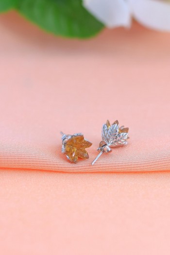 Lotus Model Sitrin Taşlı Gümüş Küpe 