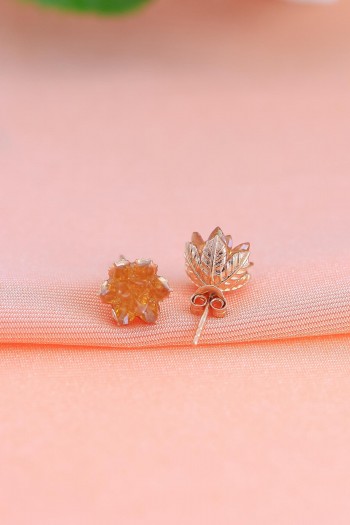 Lotus Model Sitrin Taşlı Rose Gümüş Küpe