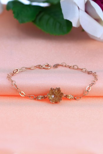 Lotus Model Sitrin Taşlı Rose Kaplama Gümüş Bileklik 