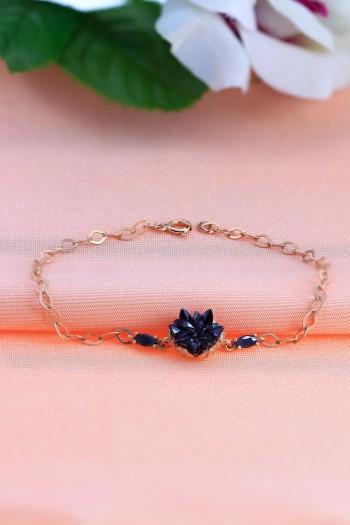 Lotus Model Siyah Zirkon Taşlı Rose Kaplama Gümüş Bileklik