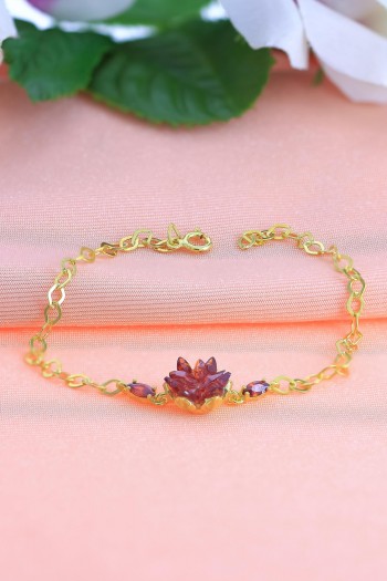 Lotus Model Yakut Taşlı Altın Kaplama Gümüş Bileklik