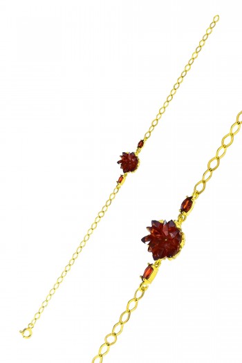 Lotus Model Yakut Taşlı Altın Kaplama Gümüş Bileklik