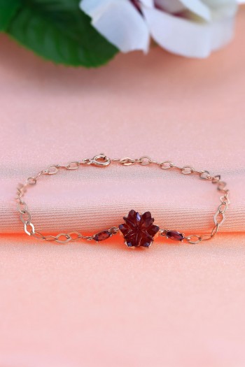 Lotus Model Yakut Taşlı Rose Kaplama Gümüş Bileklik 