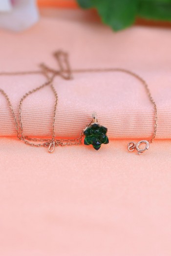 Lotus Model Zümrüt Taşlı Rose Gümüş Kolye 