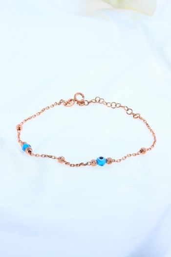 Rose Rengi Nazar Boncuğu Gümüş Bileklik