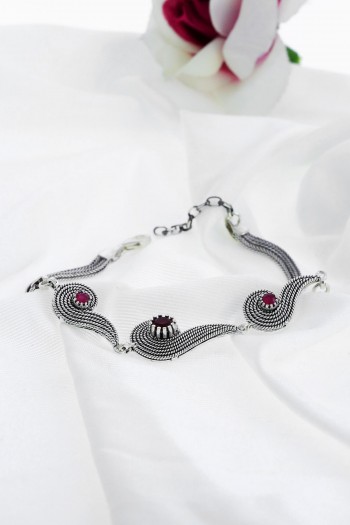 Zirkon Taşlı El Işçiliği Telkari Gümüş Bileklik