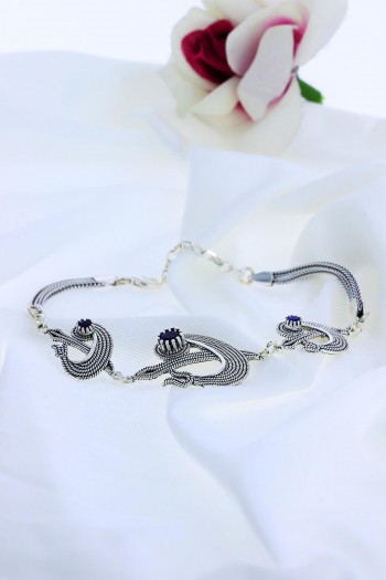 Zirkon Taşlı El Işçiliği Telkari Gümüş Bileklik