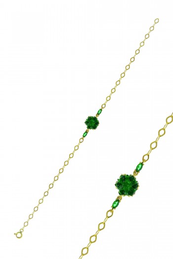 Zümrüt Taşlı Lotus Model Altın Kaplama Gümüş Bileklik 