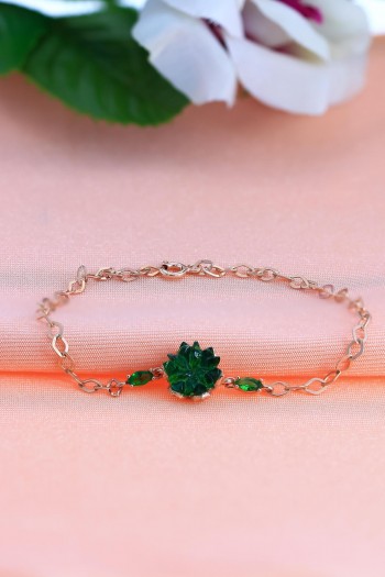 Zümrüt Taşlı Lotus Model Rose Kaplama Gümüş Bileklik