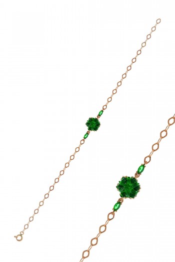 Zümrüt Taşlı Lotus Model Rose Kaplama Gümüş Bileklik