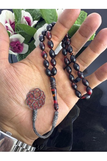 1000 ayar trabzon kazaz gümüş püsküllü arpa kesim hareli ateş kehribar