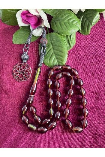 1000 ayar trabzon kazaz gümüş püsküllü arpa kesim öift renkli ateş kehribar