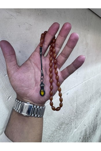 1000 ayar trabzon kazaz gümüş püsküllü arpa kesim sıkma kehribar 