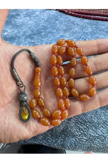 1000 ayar trabzon kazaz gümüş püsküllü arpa kesim sıkma kehribar 