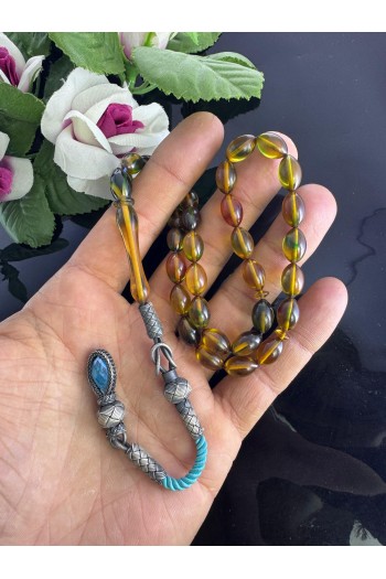 1000 ayar trabzon kazaz gümüş püsküllü badem kesim ateş kehribar