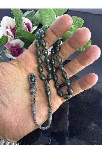 1000 ayar trabzon kazaz gümüş püsküllü badem kesim ateş kehribar