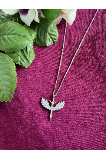 925 ayar anka kuşu desenli zirkon taşlı hayalet gümüş kolye