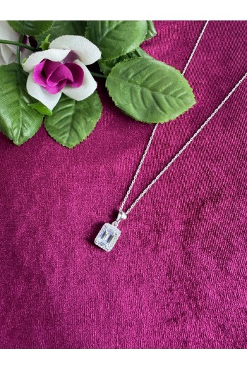 925 ayar baget desenli zirkon taşlı gümüş kolye