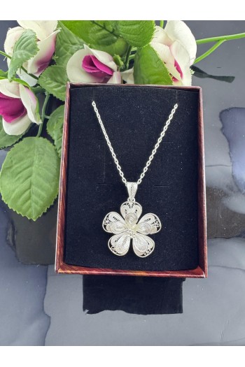 925 ayar çiçek desenli telkari gümüş kolye