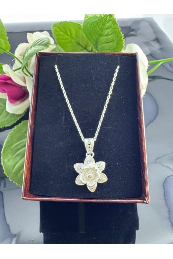 925 ayar çiçek  içi dolu desenli telkari gümüş kolye