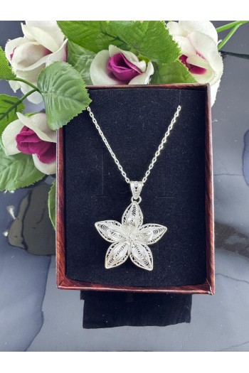 925 ayar deniz çiçeği motifli telkari gümüş kolye