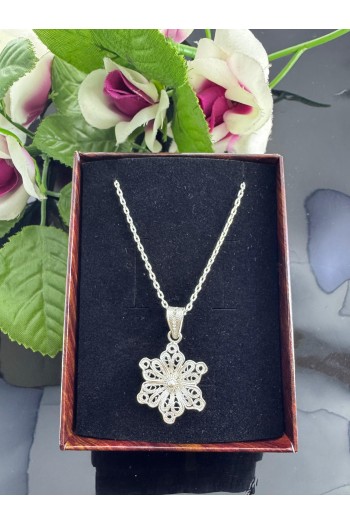 925 ayar deniz salyangozu motifli telkari desenli  gümüş kolye